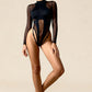 NOVA – High-Neck Mesh Long Sleeve Bodysuit - Noir