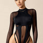 NOVA – High-Neck Mesh Long Sleeve Bodysuit - Noir