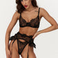 BELLE – Ruffled Garter & Black Lace Lingerie Set