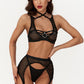 BLAZE – Black Fishnet & Silver Ring Strappy Set