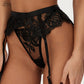 POPPY – Black Oversized Floral Embroidery & Ruffled Garter Set