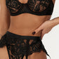 POPPY – Black Oversized Floral Embroidery & Ruffled Garter Set