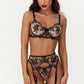 GISELLE – Nude Mesh & Black Floral Embroidery Garter Set