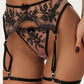GISELLE – Nude Mesh & Black Floral Embroidery Garter Set