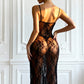 VERA – Sheer Floral Lace Maxi Gown - Noir