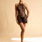 SOPHIE – Fine Lace Halter Neck Low Back Chemise - Noir