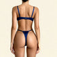 MARINA – Satin Balconette & Strappy String Set - Deep Blue