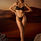 SAGE – Black Leaf Embroidery & Gold Ring Thong Set