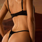 SAGE – Black Leaf Embroidery & Gold Ring Thong Set
