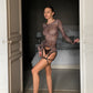 ROZA – Leopard Print Sheer Long-Sleeve Garter Set - Animal