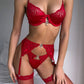 VALA – Crimson Heart-Accent Lace Garter Set - Crimson