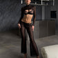 ZEN – High-Neck Open-Cup Mesh Crop & Trouser Set - Noir