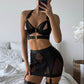 LUCA – Metal Ring Mesh Trinity Garter Set - Noir