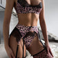 RAINA – Fuchsia Leopard & Scalloped Lace Garter Set - Pink Animal
