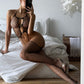 KIM – Silver Heart-Accent Fishnet Body-Hose - Noir