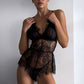 VIV – Peplum Floral Lace Deep-V Bodysuit - Noir