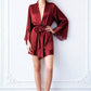 MILA – Silk Satin & Lace Sleeve Red Robe