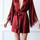 MILA – Silk Satin & Lace Sleeve Red Robe