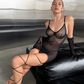 STARR – Crystal-Embellished Mesh Bodysuit & Gloves - Noir