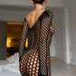 NYLA – Wide-Grid Off-Shoulder Fishnet Mini Dress - Noir