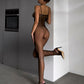 LILU – Satin Bow & Vertical Slit Body-Hose - Noir