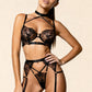 OPIA – Floral Embroidery & Harness Choker Set - Noir