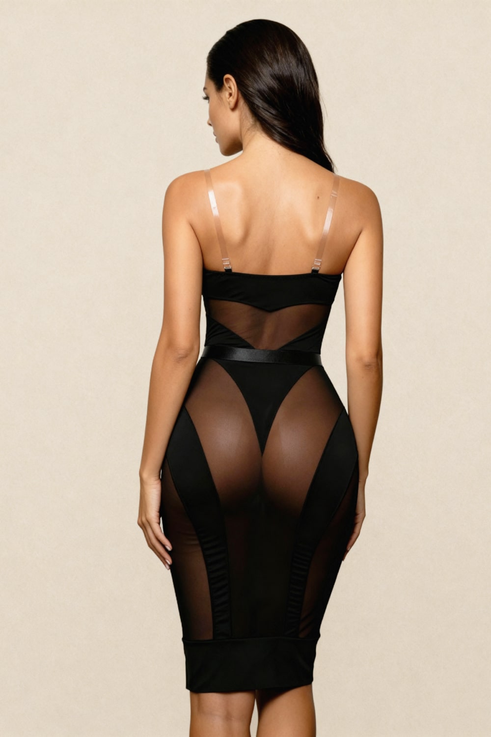 SASKIA – İllüzyon Bandajlı Tulum ve Midi Etek Takımı - Siyah