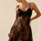 CORA – Satin & Sheer Lace Panel Chemise - Noir