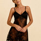 CORA – Satin & Sheer Lace Panel Chemise - Noir