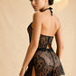TESSA – Floral Lace Halter Top & Split Short Set - Noir