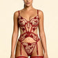 CARLA – Floral Lace & Nude Mesh Bustier - Bordeaux