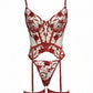 CARLA – Floral Lace & Nude Mesh Bustier - Bordeaux