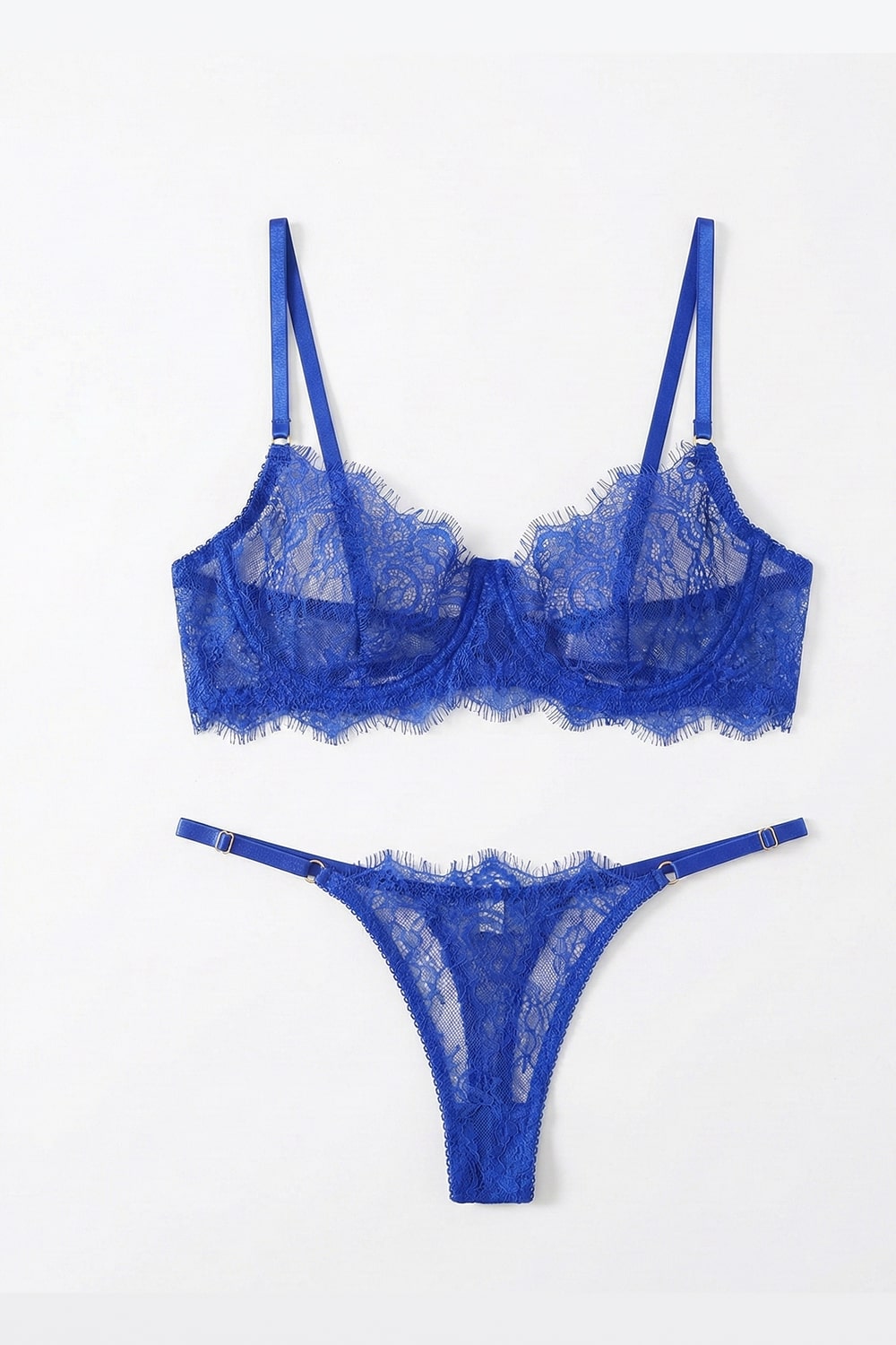GRACE – Fine Floral Lace & Sheer Mesh Set - Royal Blue