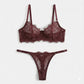 GRACE – Fine Floral Lace & Sheer Mesh Set - Chocolate