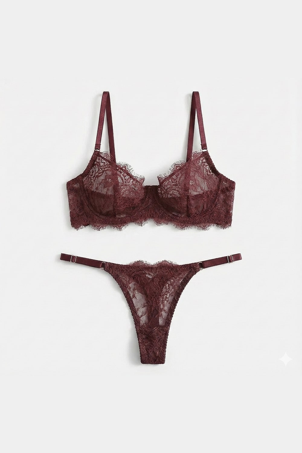 GRACE – Fine Floral Lace & Sheer Mesh Set - Chocolate