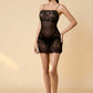 NAOMI – Sheer Tulle & Floral Lace Halter Chemise - Noir