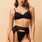 ZOLA – Flocked Leopard Mesh & Strappy Garter Set - Noir