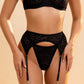 ZOLA – Flocked Leopard Mesh & Strappy Garter Set - Noir