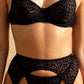 ZOLA – Flocked Leopard Mesh & Strappy Garter Set - Noir