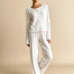 MAISIE – Heart Print Ribbed Knit Pajama Set - Pink Heart