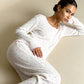 MAISIE – Heart Print Ribbed Knit Pajama Set - Pink Heart