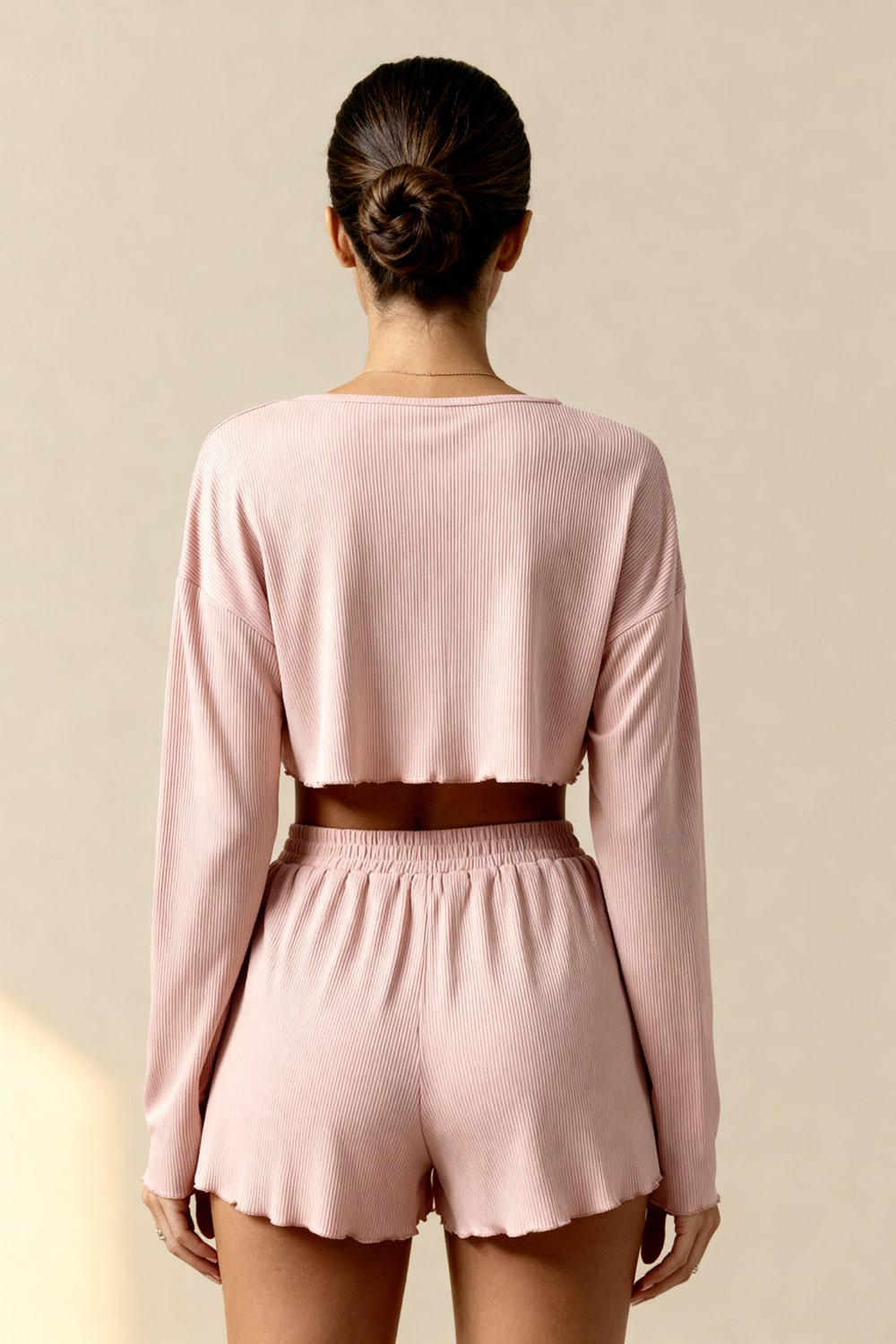 HOLLY – Ribbed Knit Crop & Short Lounge Set - Ecru