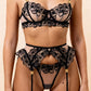 NOLA – Floral Lace & Nude Mesh Garter Set - Black