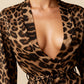 GRETA – Leopard Satin & Feather Trim Maxi Kimono - Animal