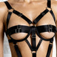 LEXI – Satin & Silver Ring Strappy Bodysuit - Noir