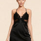 ESTHER – Black Satin & Lace Detail Slip Dress