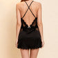 ESTHER – Black Satin & Lace Detail Slip Dress