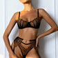 AURELIA – Black & Gold Embroidered Sheer Garter Set - Gold