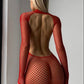 KOI – Crimson Fishnet Open-Back Mini Dress - Crimson