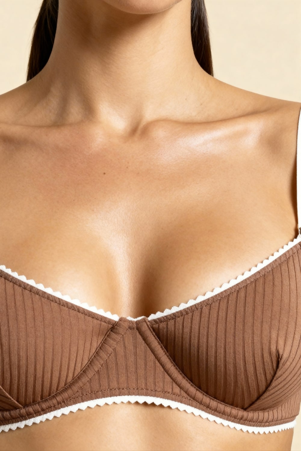 ALBA – Ribbed Microfiber & Contrast Picot Set - Caramel